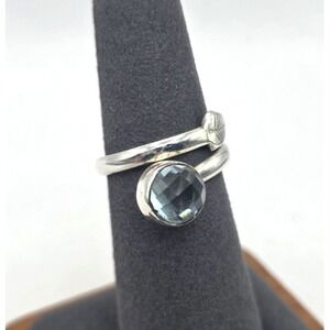 Aquamarine Ring Size 7 Faceted Wrap 8.2 mm Sterling Silver Adjustable Handmade